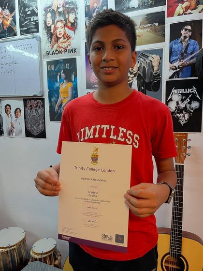 Well done to Aadarsh for passing his Grade 2 Drums exam. We are proud to guide our students through their Trinity College examinations.