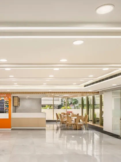 The interior of Fortis Hospital in Ludhiana combines functionality with a soothing spatial experience. This view shows the seamless circulation and optimized zoning that define our human-centric approach.