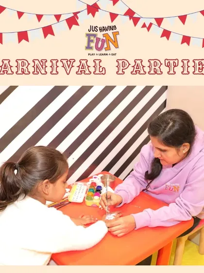 Part of our Carnival party fun includes creative activities like face and hand painting. Our staff helps kids get into the festive spirit with colorful and fun designs.
