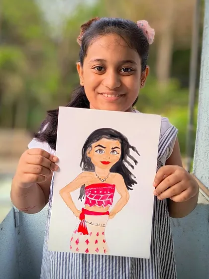 A fantastic character drawing of Moana, showing a student's ability to capture personality and movement.