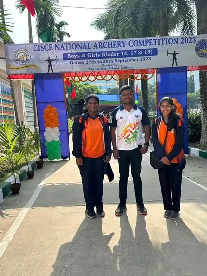 Arriving at the CISCE National Archery Competition in Kolkata with two of our talented students. We travel as a team, supporting each other every step of the way.