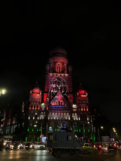A projection of Mother India on the BMC building.