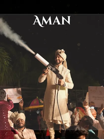 The groom's baraat in full swing with a CO2 smoke gun. We bring the party elements to make the groom's procession an epic celebration.
