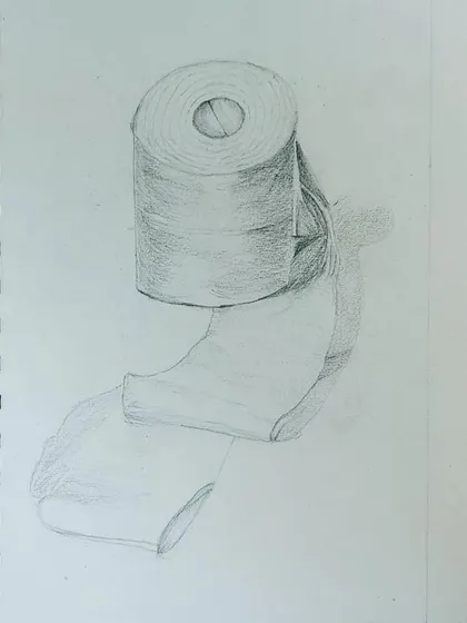 A quirky but fun subject. This sketch of a toilet paper roll was a student's own practice piece.