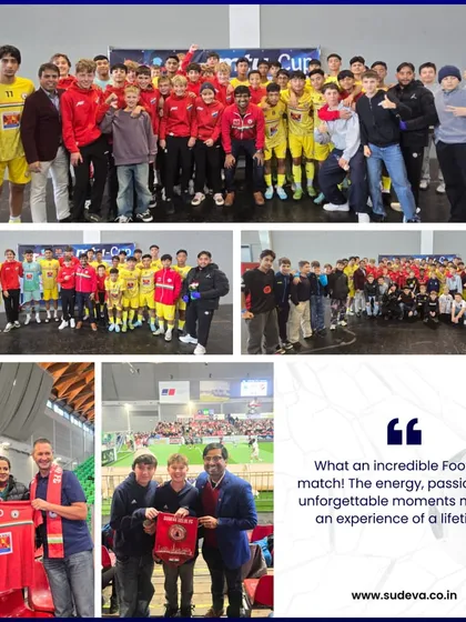 A collage capturing the unforgettable moments from our match against Bayern Munich and the friendships made during the MTU Cup.