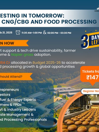 A "3 Days Left" ad for our webinar, this graphic lists the target audience, including entrepreneurs, investors, and farmers. It highlights the broad appeal and relevance of our training on Bio-CNG and food processing.