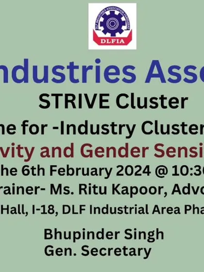 The official banner for the training program on 'Inclusivity and Gender Sensitivity and POSH' for the DLF Industries Association, where I was the designated trainer.