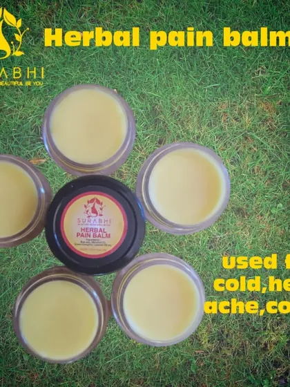 Our Herbal Pain Balm is a must-have for your home remedy kit. Made with camphor and orange oil, it can be used for relief from colds, headaches, and coughs.