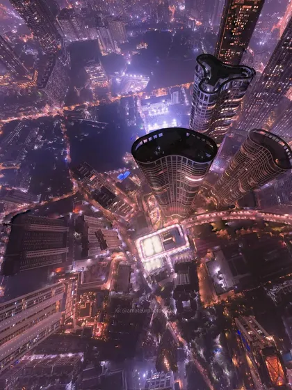 Another perspective from my aerial shoot, looking straight down at the uniquely shaped skyscrapers. The drone allows for compositions that defy gravity and offer a fresh look at architecture.