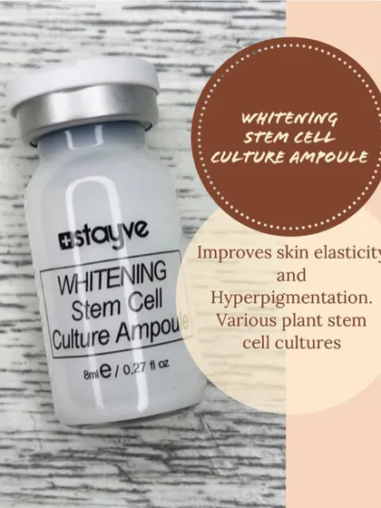 The Whitening Stem Cell Culture Ampoule is excellent for improving elasticity and treating hyperpigmentation. It contains various plant stem cell cultures and niacinamide to brighten and even out the skin tone.