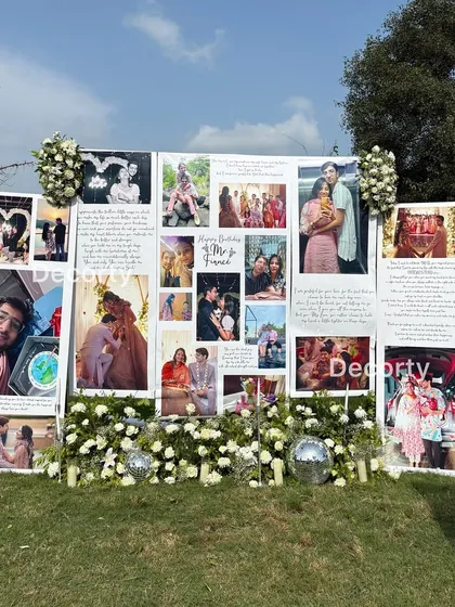 A detailed shot of the memory collage wall, showcasing the mix of photos and personal notes.