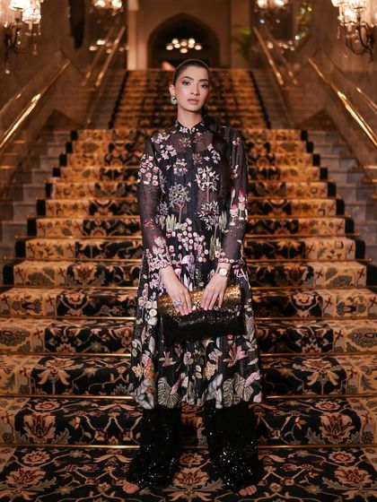 Another shot from the Rahul Mishra show at India Couture Week, showcasing the clean and powerful hair look.