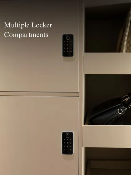 Multiple locker compartments integrated seamlessly into the wardrobe design. This provides secure, discreet storage for valuables without compromising the overall aesthetic of the closet.