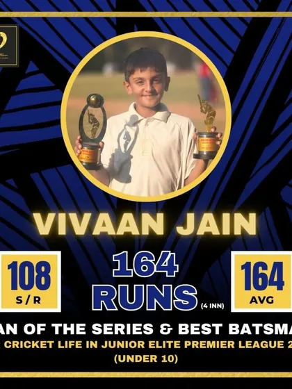 Our little rockstar Vivaan Jain dominated the Junior Elite Premier League U-10, winning Man of the Series and Best Batsman.