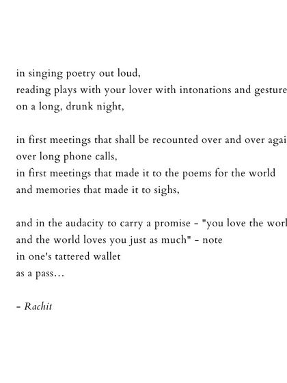 The conclusion of the poem, finding love in shared art, first meetings, and the audacity to carry a promise.