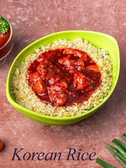 For fans of spicy food, we offer this Korean Rice. It comes with a fiery red gravy served over a bed of seasoned rice.