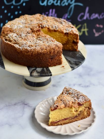 Our Plum & Almond Crumble Tea Cake is a weekend special that's perfect for cozying up with on a rainy day.