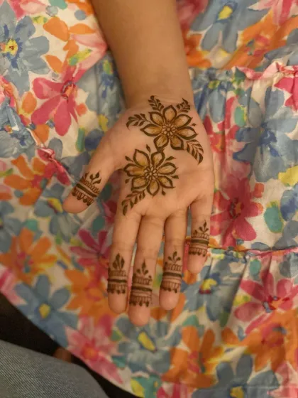A simple yet charming floral design, perfect for young girls or anyone wanting a quick and pretty mehndi.