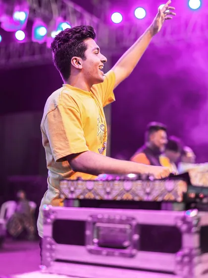 Getting the crowd hyped during my Navratri set. It's all about creating a fun, interactive experience for everyone.