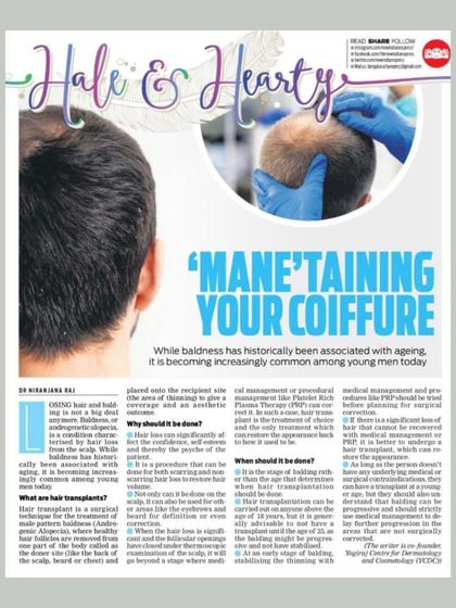 My inputs on hair transplants in younger patients were featured in The New Indian Express. It is important to provide responsible, expert advice on when this procedure is appropriate.