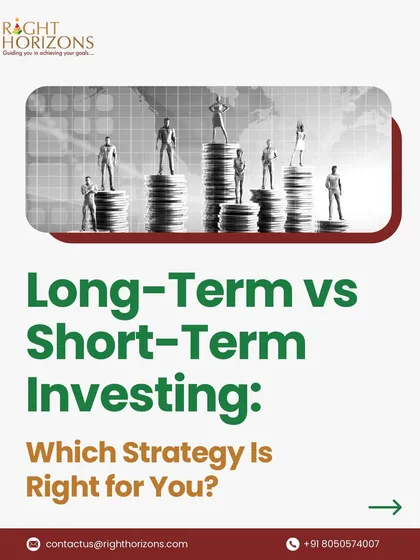 The cover image for our guide on "Long-Term vs Short-Term Investing." It poses the question of which strategy is right for the user, inviting them to explore the pros and cons of each approach.
