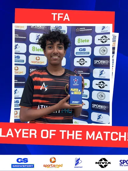 One shot, one play, one moment. A player celebrates his Player of the Match award.