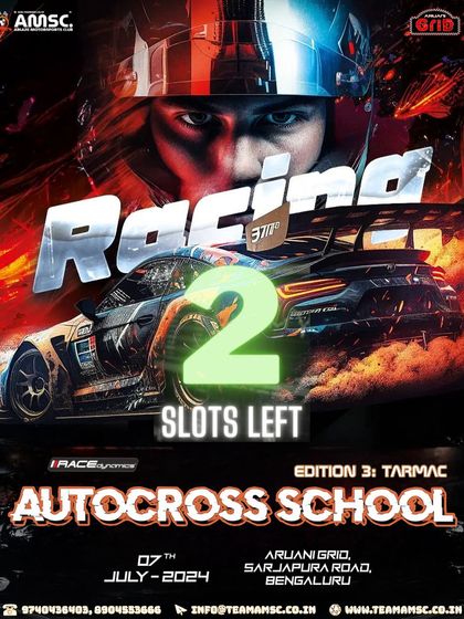 Our Autocross School sessions are in high demand. This poster highlights the limited slots available for our workshop, which covers everything from car modifications to mastering racing lines.