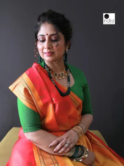 A close-up portrait from the Maa Kushmanda shoot, focusing on the subject's serene expression and the traditional eye makeup. This shot emphasizes the personal and devotional aspect of our Navdurga series.
