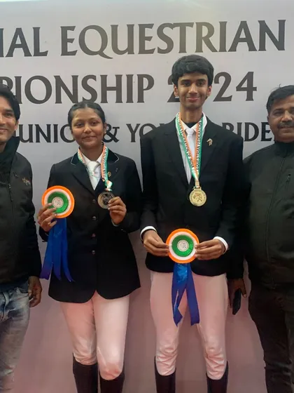Our riders and coaches celebrating a Team Silver medal in show jumping at the JNEC 2024. Success is always a collective effort at VEA.