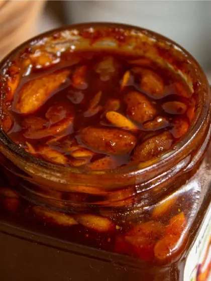 Take a closer look at my dadima's Imli Chutney. You can see the richness and texture from the real tamarind, cashews, and raisins, slow-cooked to bring out that authentic, chatpata flavour.