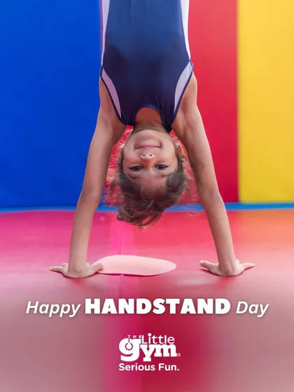Turning the world upside down with a smile. This young gymnast masters a handstand, showcasing the strength, balance, and confidence that we build one skill at a time in our supportive, fun-filled classes.