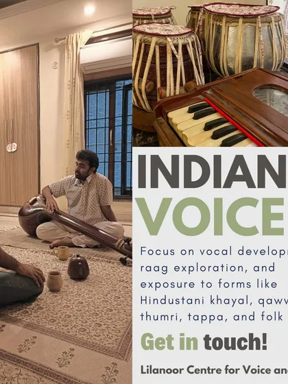 I love seeing the space used for traditional arts. This is a glimpse into an Indian classical voice session, with floor seating and instruments like the tanpura and tabla, creating a truly authentic and focused learning environment.