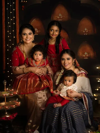 Diwali is a time for family, and I was so happy to capture three generations of beautiful women celebrating together. The warm glow of the diyas and their coordinated traditional outfits make this a memory to cherish forever.