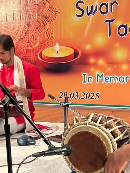 Accompanying a santoor player during the concert in Agra.