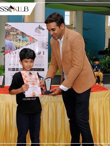 A moment of recognition for one of our young players at the Chess Carnival 2024. Receiving an award on stage builds confidence and rewards the hard work put into every practice session and game analysis.