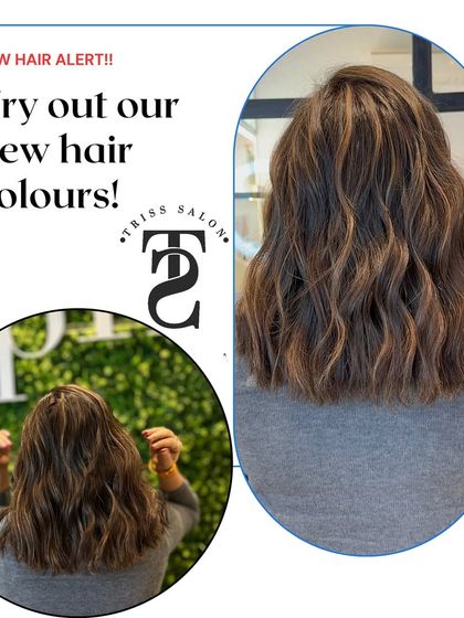 This image shows a before and after of a no-bleach color service. The result is a beautiful, natural-looking color with subtle highlights that looks sophisticated and was achieved without any harsh chemicals.