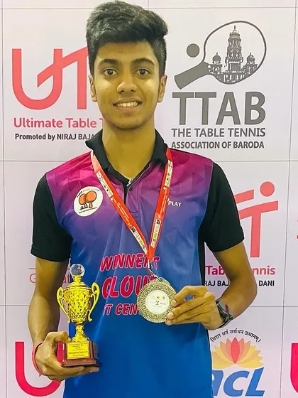 Aakash K J showcasing his bronze medal and trophy from the All India Ranking tournament in Vadodara, another consistent performance in the competitive under 19 boys category.