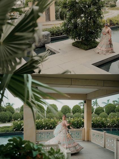 A collage of artistic bridal portraits, using the natural surroundings and architecture to create stunning compositions.