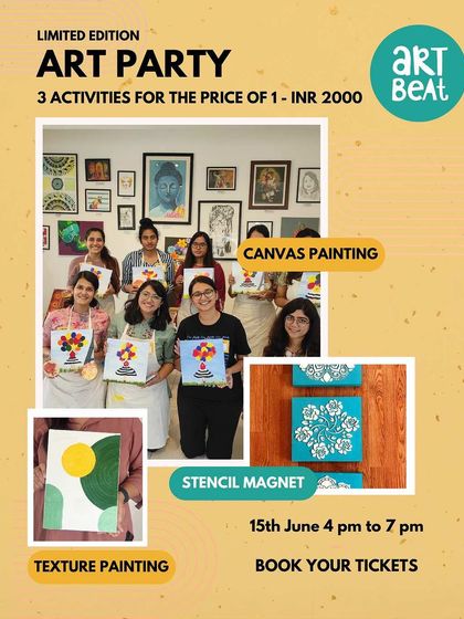 Art Party Alert! An announcement for a limited-edition event where you can try three different activities for the price of one.