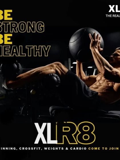 Be Strong, Be Healthy. A graphic showing a ripped athlete doing crunches, promoting our holistic approach to fitness.