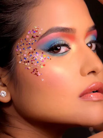 This close-up shows the intricate detail of the glitter placement and the seamless color transition.