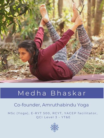 Meet Medha Bhaskar, our co-founder. Schooled in the classical tradition, she interprets yoga's philosophy in contemporary terms, helping students build a personal framework for a productive and compassionate life.