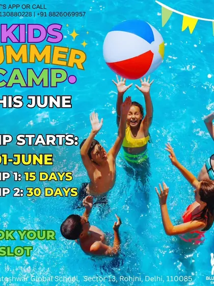 Teamwork makes the dream work. Kids in our summer camp play together with a beach ball, an activity that promotes coordination, social interaction, and fun in the water.