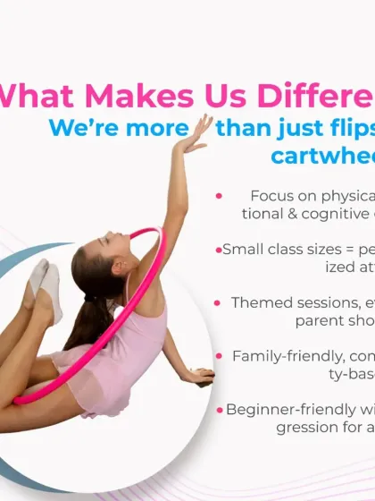 We are more than just flips and cartwheels. Our programs focus on holistic growth, personalized attention in small classes, and a family-friendly community vibe that supports every child.