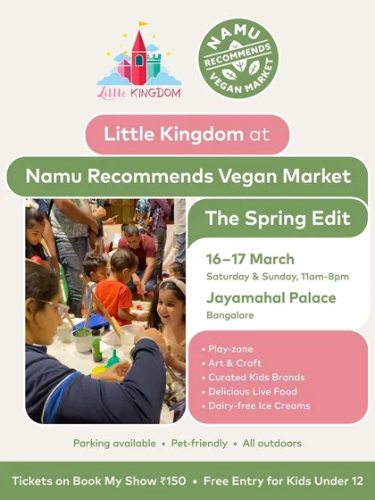 An overview of the Little Kingdom activity zone at the Namu Recommends Vegan Market, listing the fun experiences available.