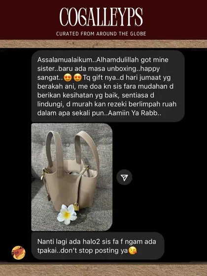 Such a kind and happy message from a customer who just unboxed her new bag. Thank you for your support and prayers.