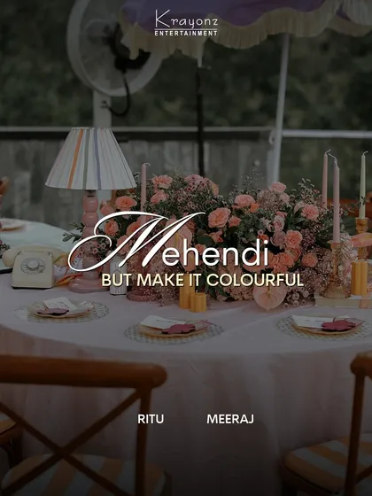 "Mehendi, but make it colourful." This event was designed with a palette of pastels, stripes, and quirky details like vintage phones, creating a chic and playful atmosphere.