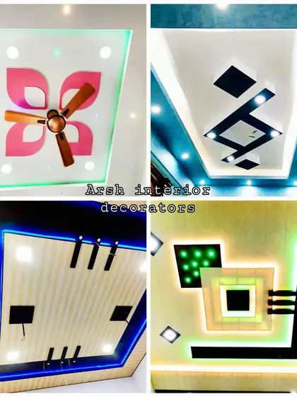This collage presents awesome bedroom false ceiling designs. It includes modern geometric patterns with contrasting colors and creative lighting to set the perfect mood.