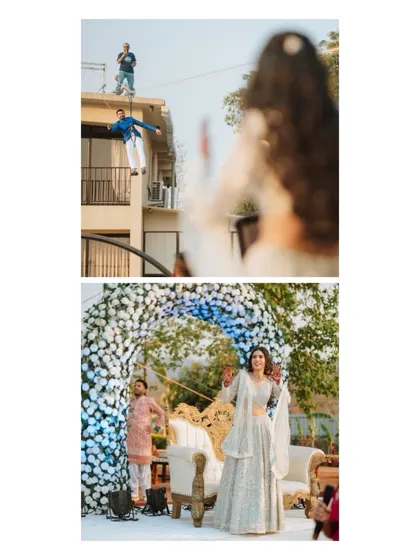 Capturing the fun and unique moments of an engagement, including a groom making a dramatic entrance on a zip line. I am ready to document all the creative surprises you have planned.