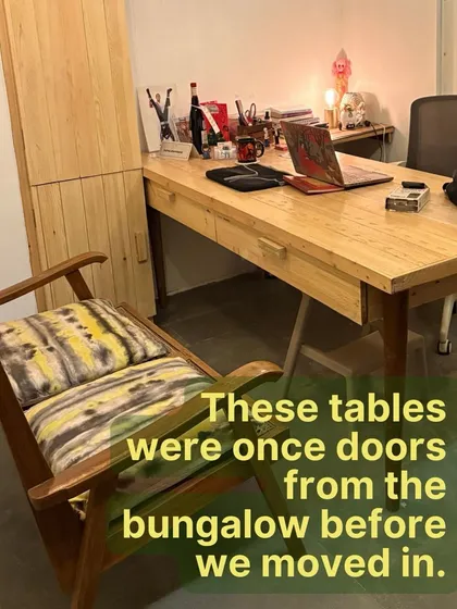 Sustainability is in the details. These tables weren't bought, they were born from old doors left in the bungalow before we moved in. We believe in upcycling and giving materials a second life.